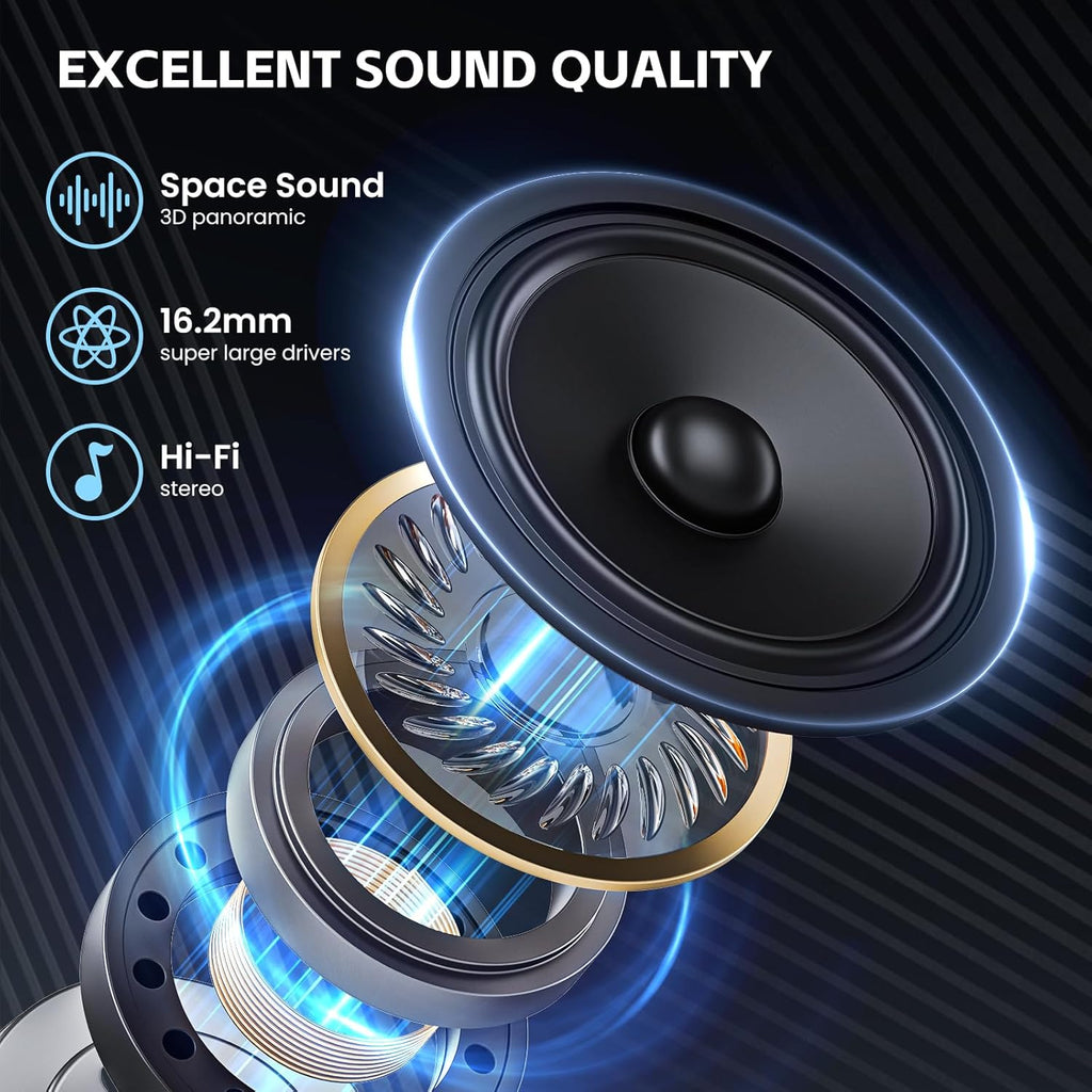 Open Ear Wireless Earbuds Bluetooth Headphones, 80H Playtime Stereo Ear Buds with ENC Noise Cancelling, Fast