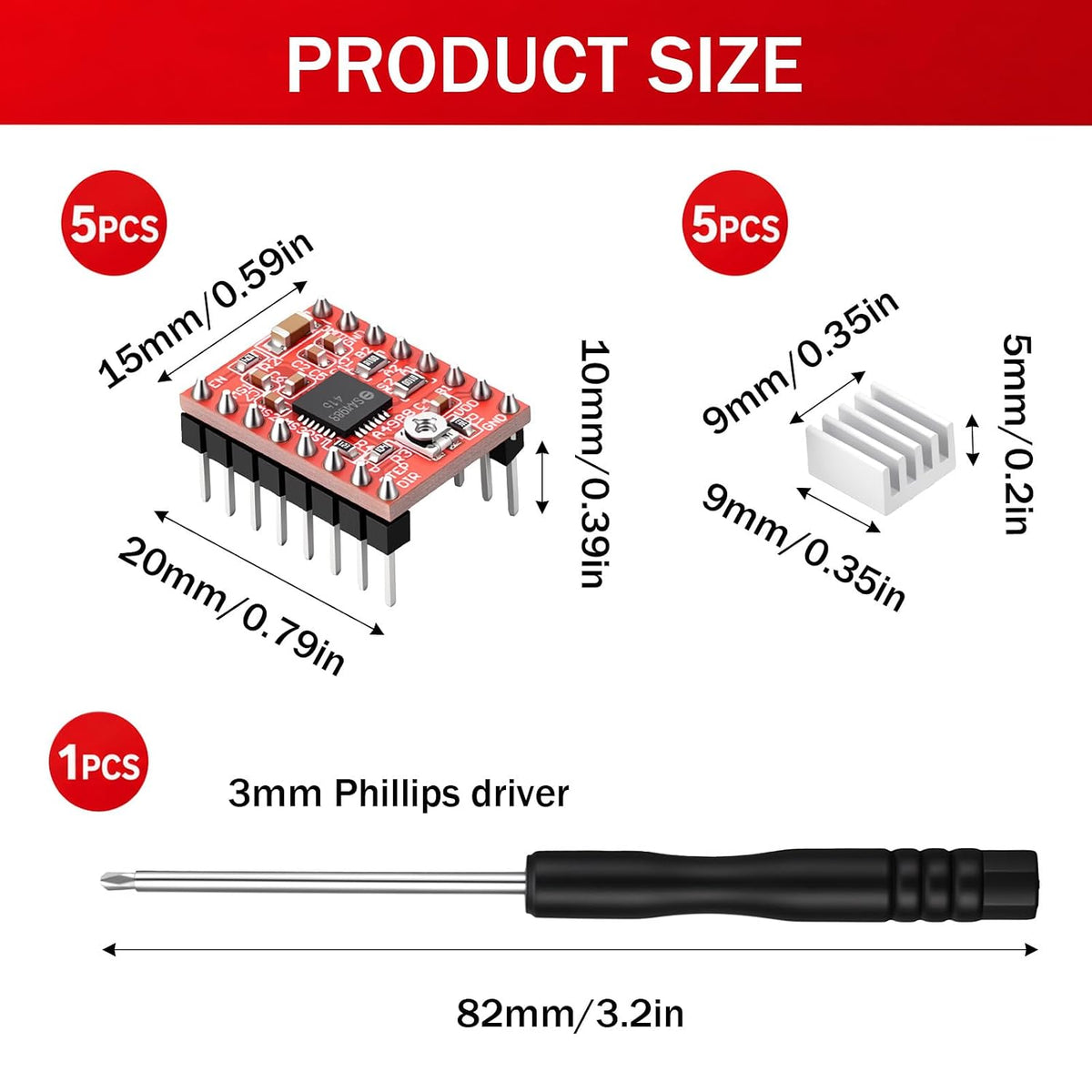 Trinkrittey 5 Pcs A4988 Stepper Motor Driver Module with Heat Sink
