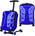 Scooter Suitcase for Kids & Adults，3-D Hardshell Ride On Scooter Luggage with Led Light Up Wheels，TSA