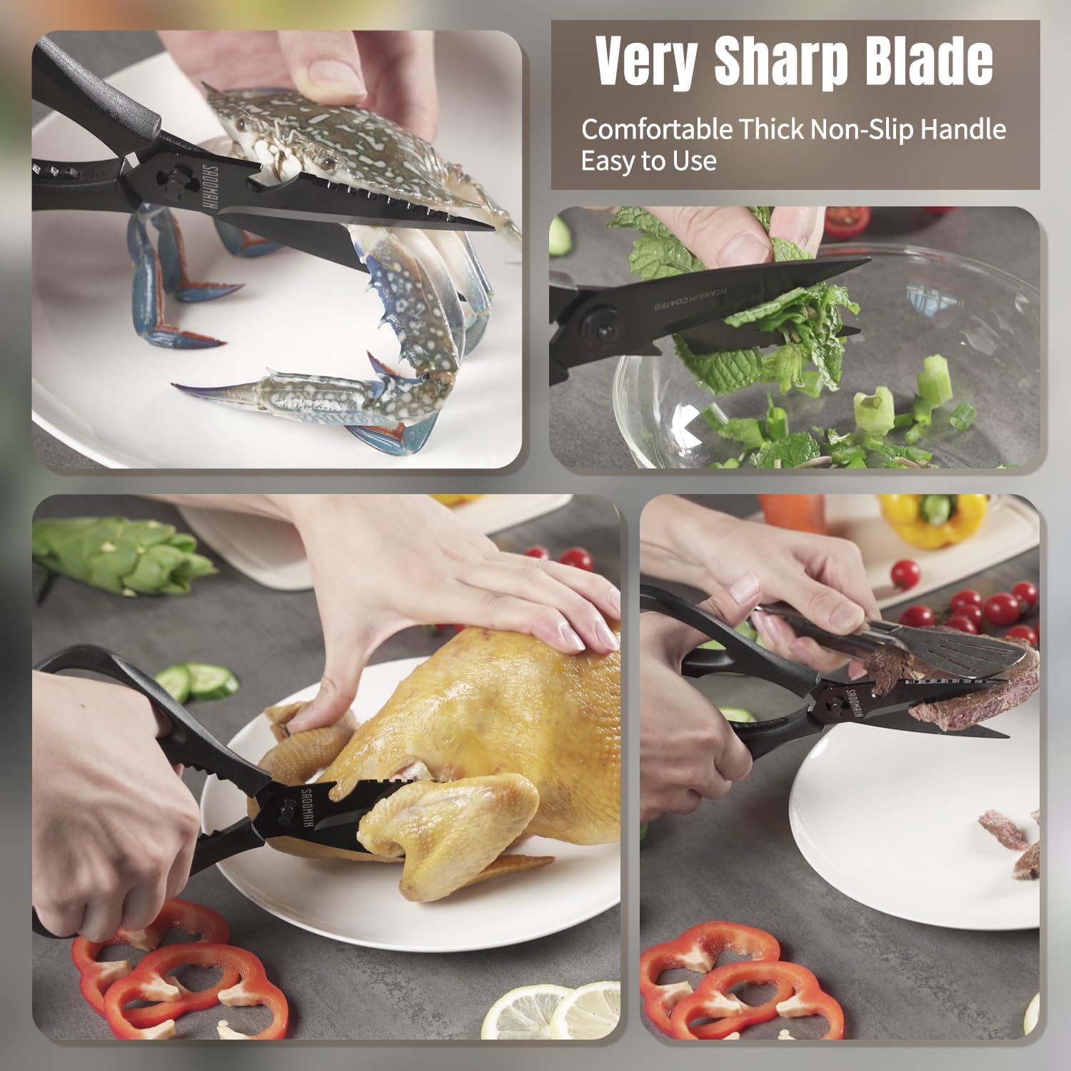 Kitchen Scissors All Purpose, Extra Sharp Kitchen Shears with Knife Sharpener & Sheath, Solid & Durable Stainless