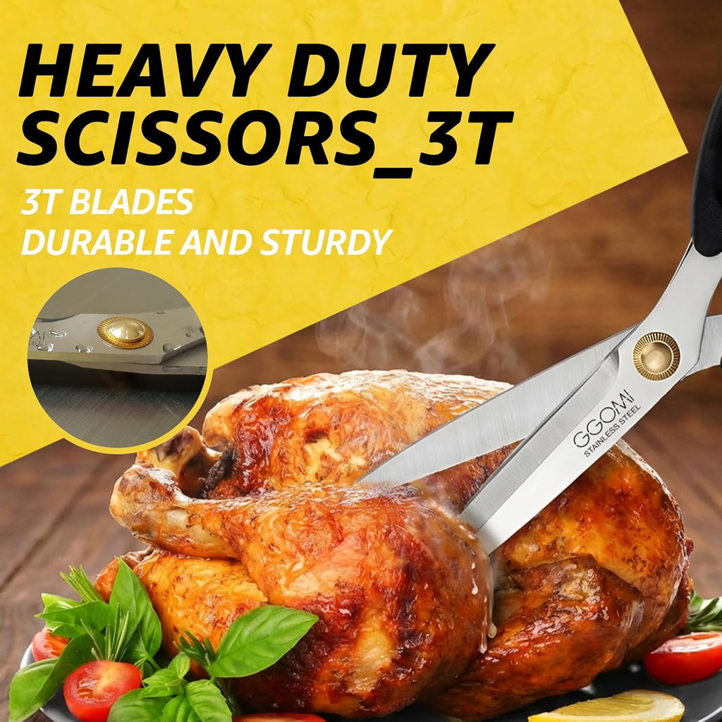 3T Stainless Blade Kitchen Scissors - 10.23in x 1Pack | Korean Barbecue Kalbi Rib Chicken Meat Cutting | Sharp Heavy