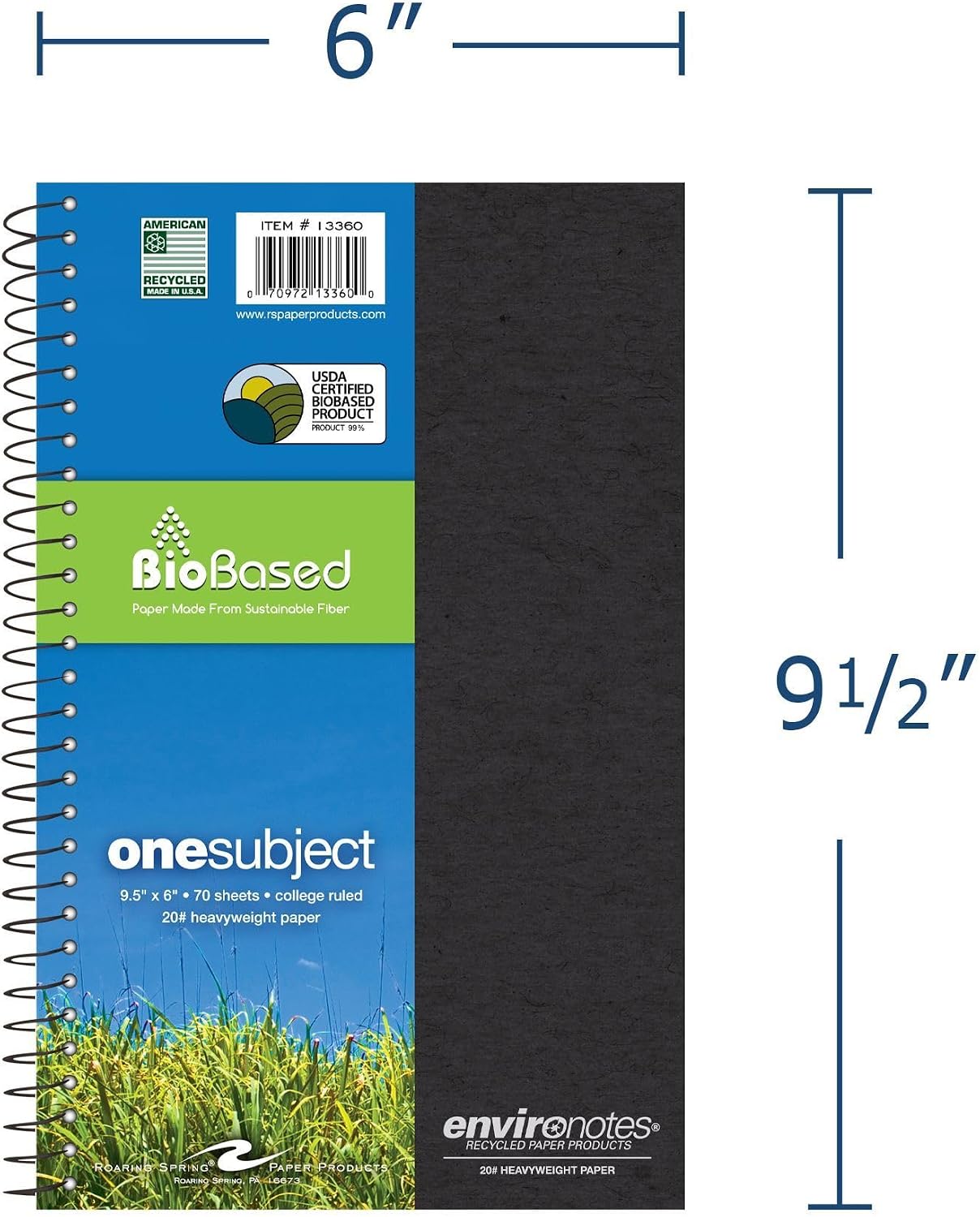 Environotes Recycled Notebook, 70 Sheets, 9.5" x 6", College Ruled, 1 Subject Notebook, Assorted Earthtone Cover Colors