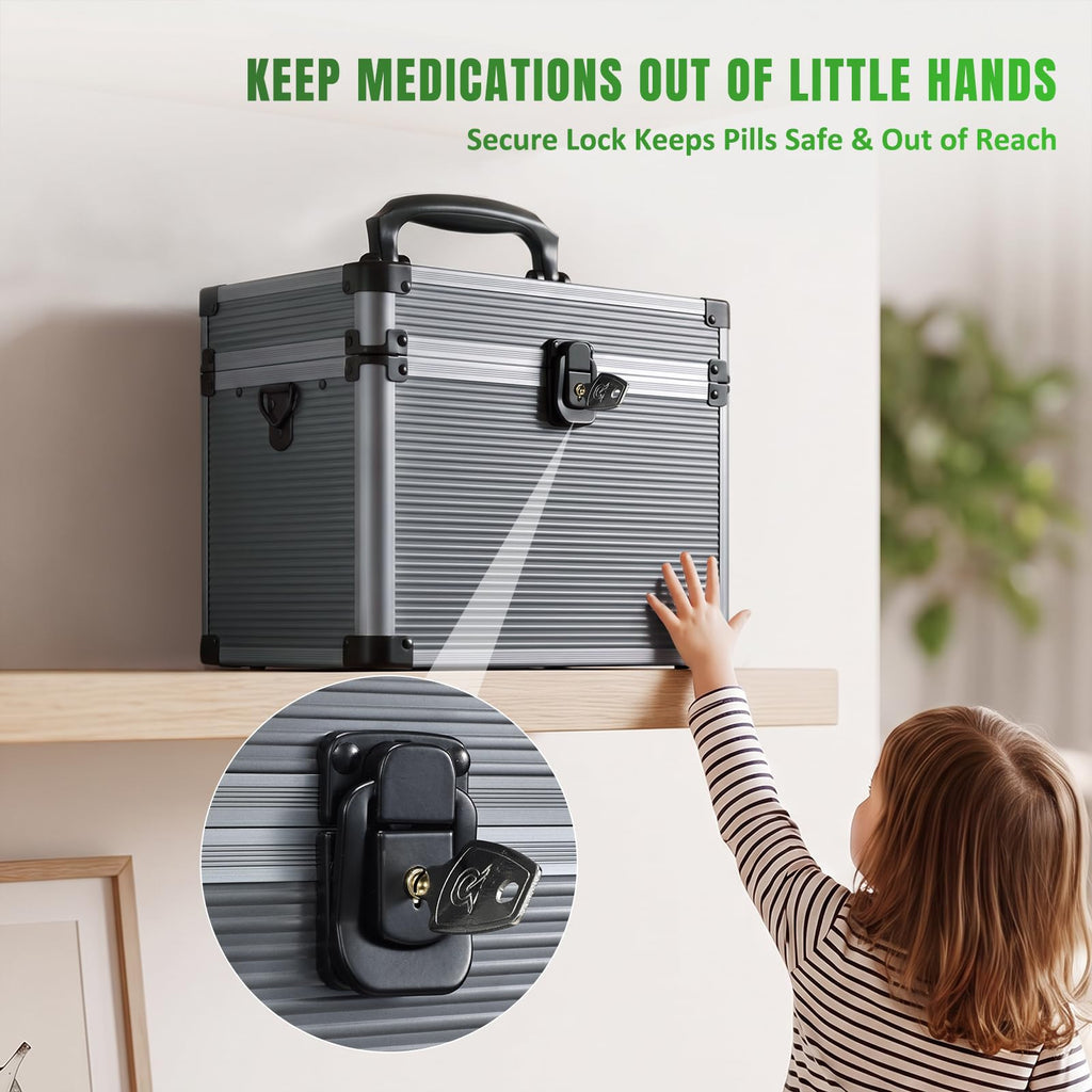 10-inch Lockable Medicine Box with Tray, Medication Lock Box First Aid Box