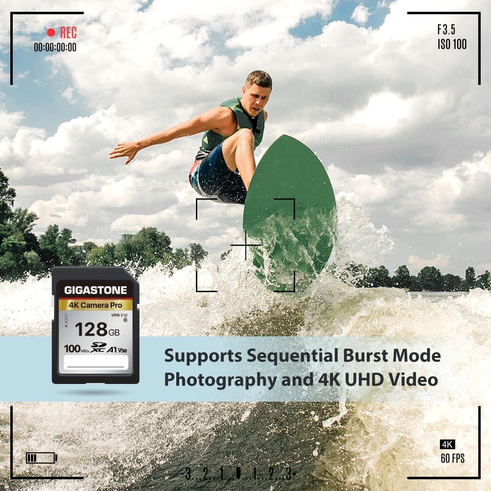 【5-Years Data Recovery】 GIGASTONE 128GB SD Card with USB Type C Card Reader, 4K Camera Pro, UHS-I A1 V30 U3 SDXC