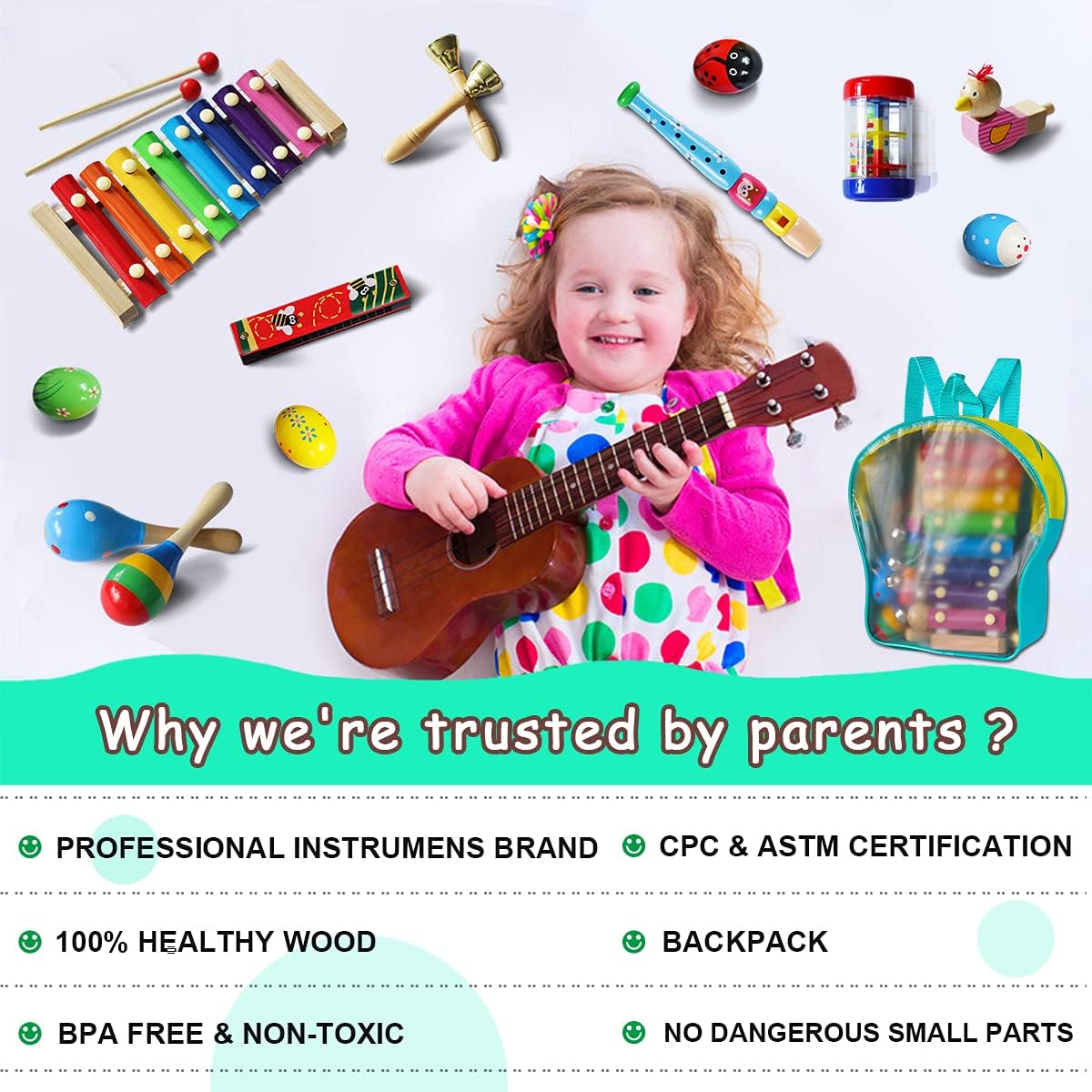 Toddler Musical Instruments,Wooden Percussion Instruments Toy for Kids Preschool Educational Musical Toys Set for