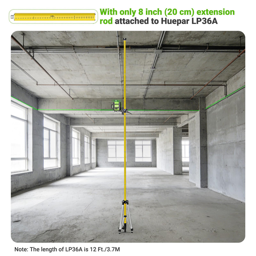 Huepar 12 Ft./3.7M Professional Laser Level Pole - 8Inch & 12Inch Poles