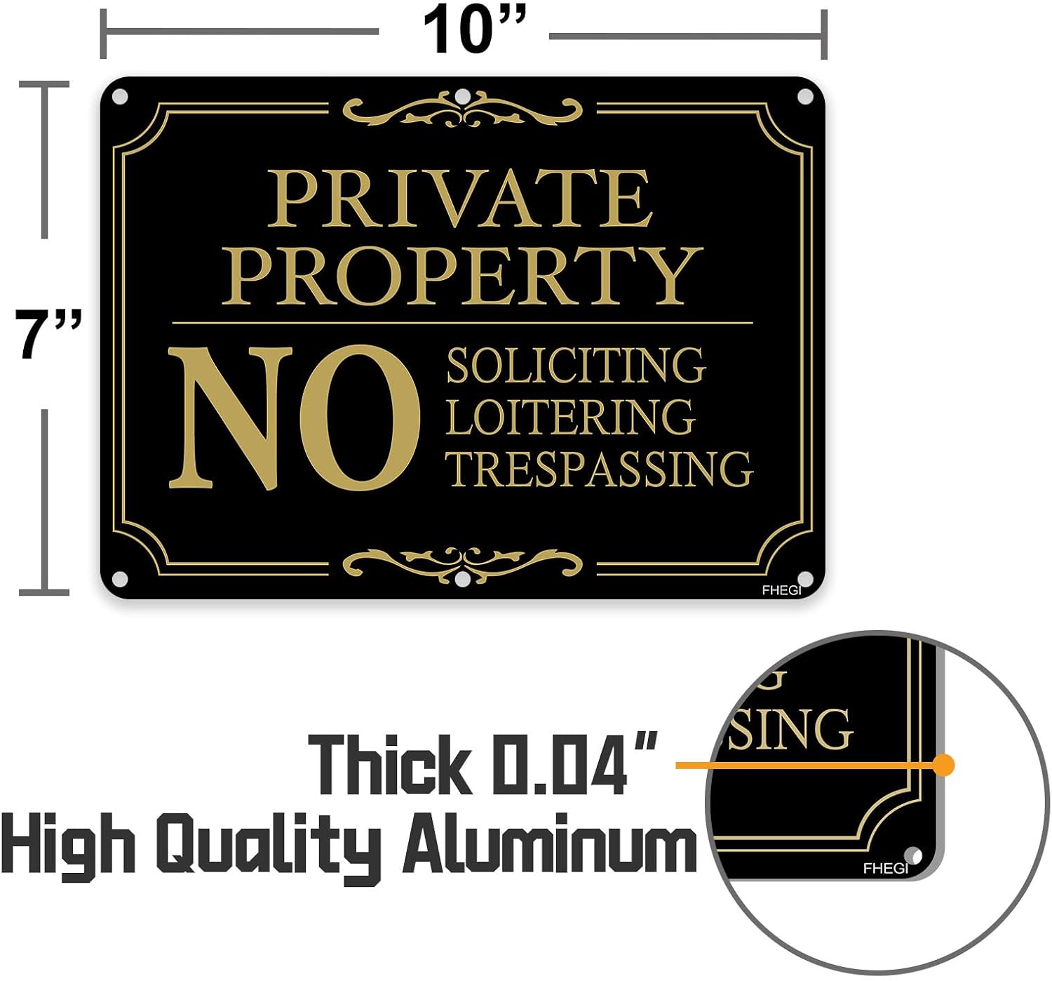 Private Property Sign, No Soliciting/No Loitering/No Trespassing/Warning Metal Signs, 2 Pack10 x 7 Inches Rust Free