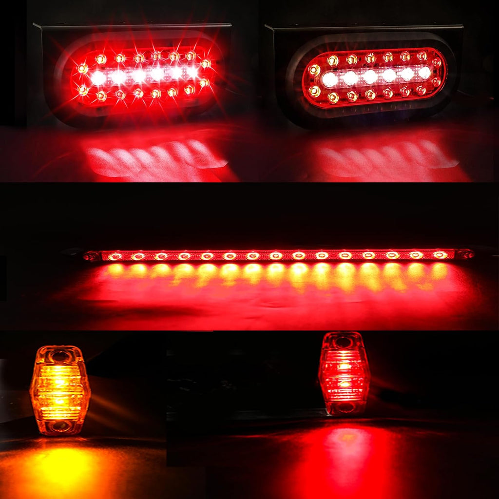 6inch Oval Trailer Lights Led Kit w/Backup Lights, Red/White 22LED