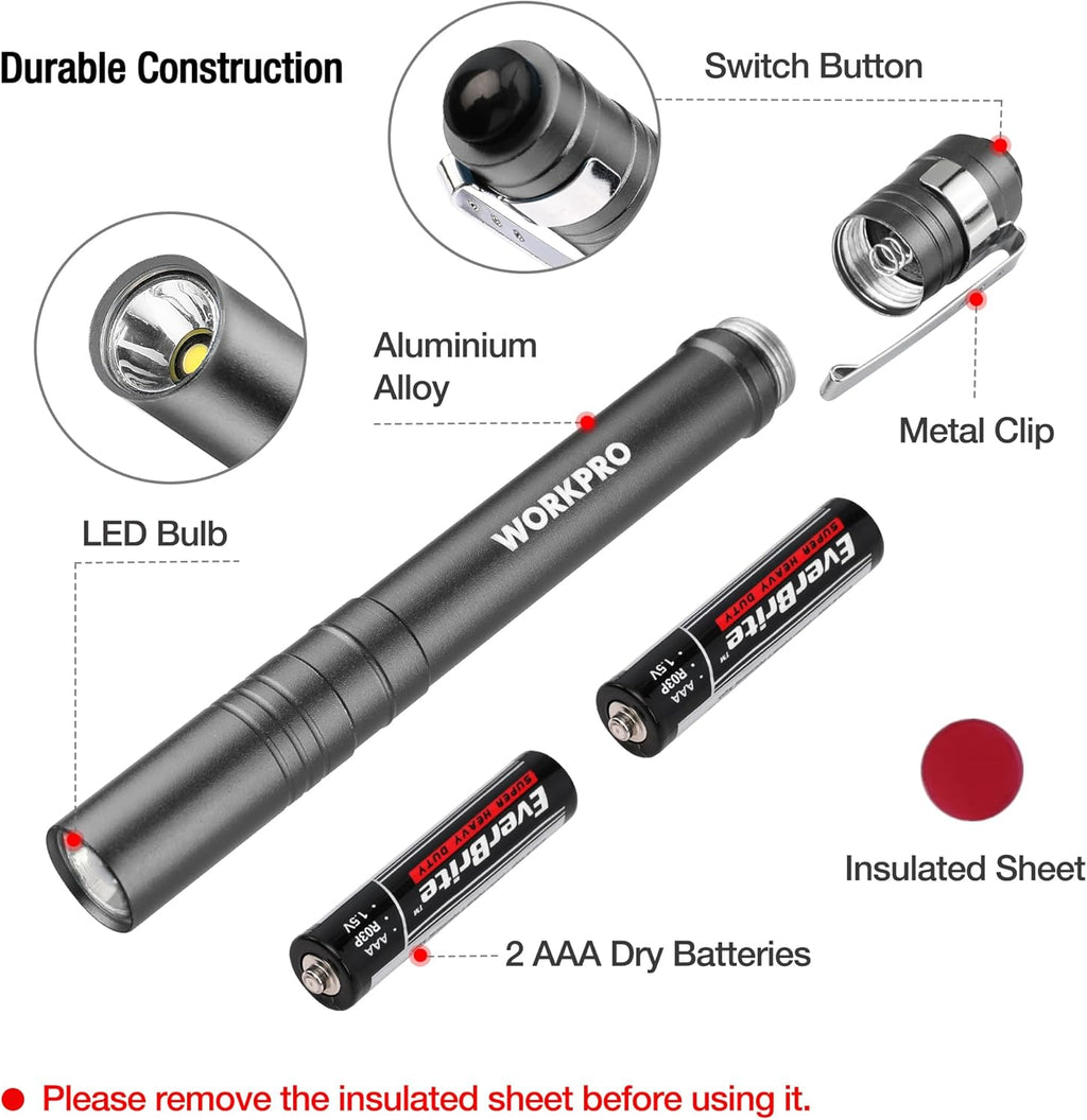 LED Pen Light, Aluminum Pen Flashlights, Pocket Flashlight with Clip for Inspection, Emergency, Everyday, 2AAA