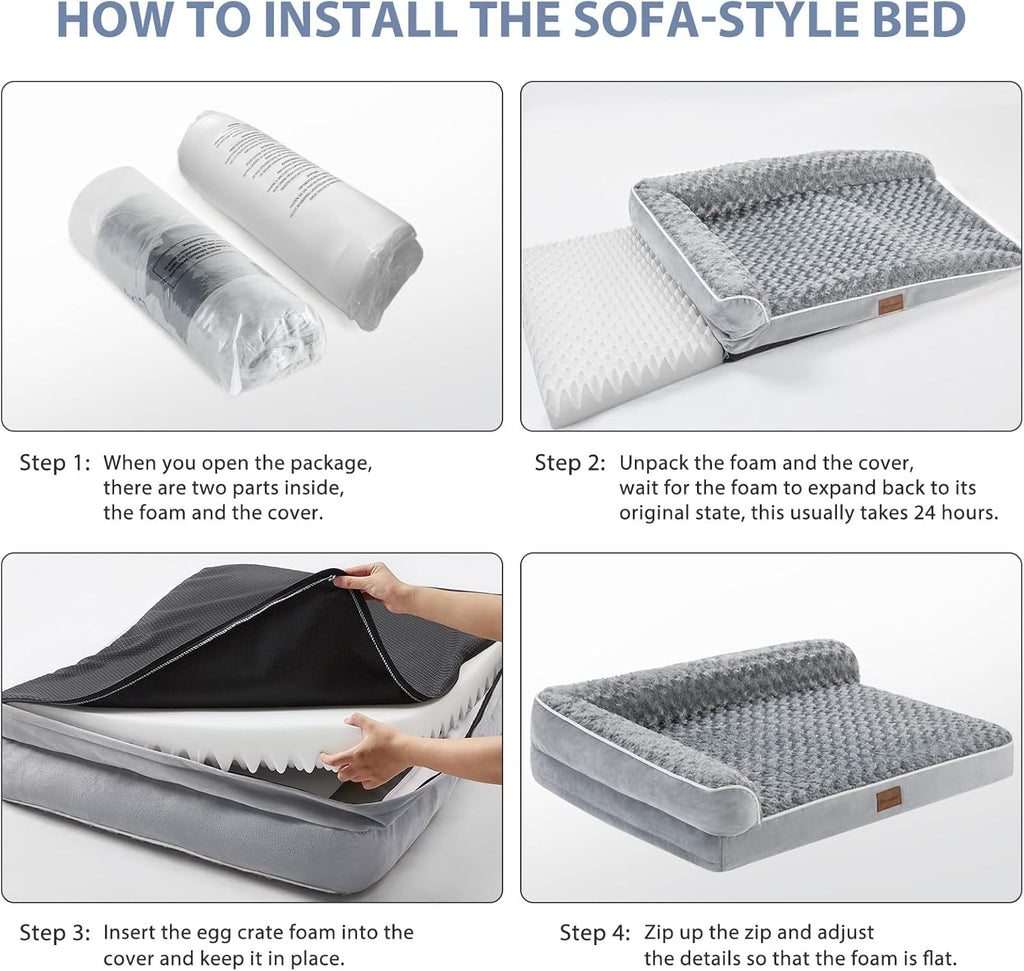 Orthopedic Dog Beds for Large Dogs-Waterproof Sofa Dog Bed with Removable Washable Cover, Big Pet Bed with Waterproof