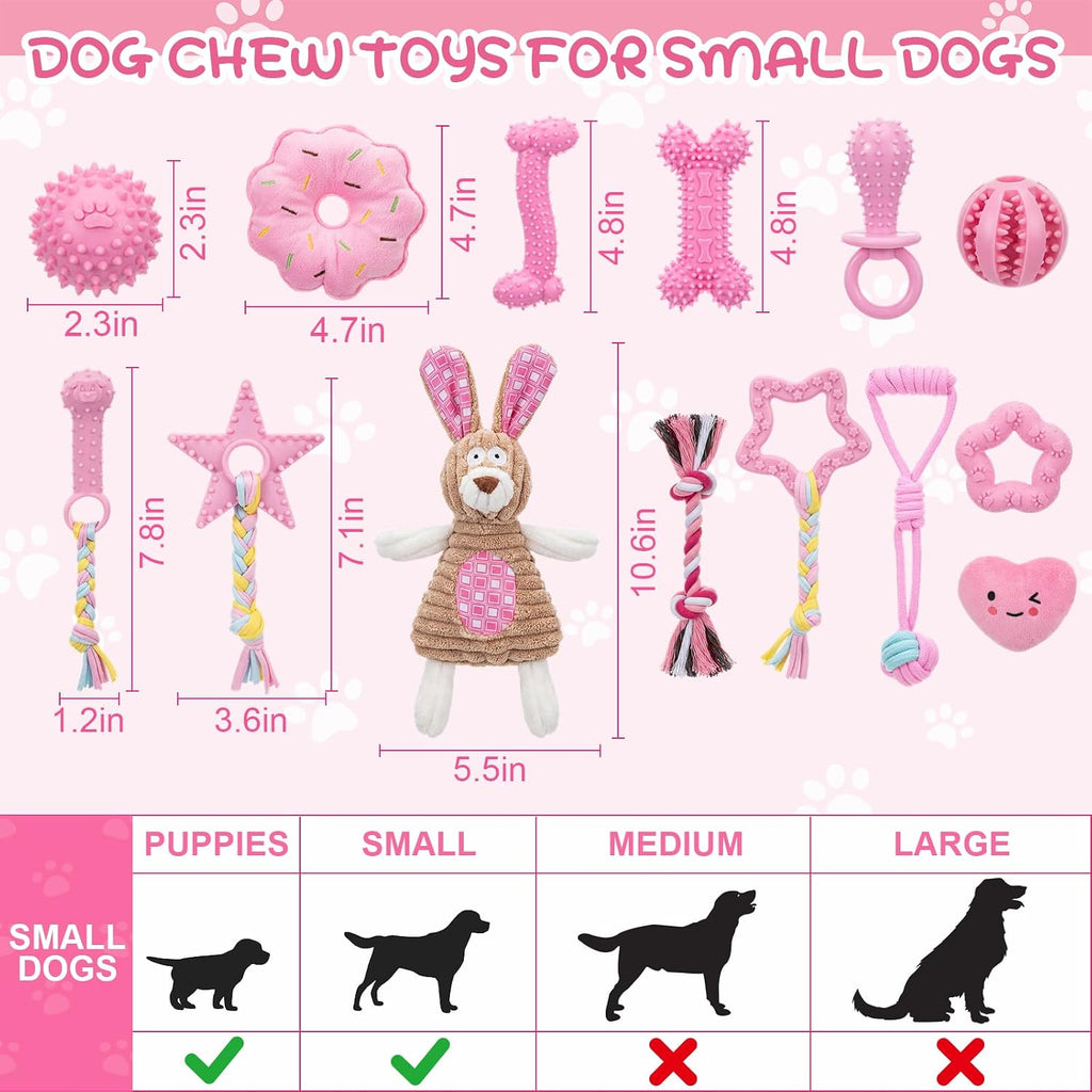 14 Pcs Puppy Toys for Teething Dog Chew Toys for Small Dogs Soft Interactive Squeaky Plush Balls Doggy Teeth Tug of