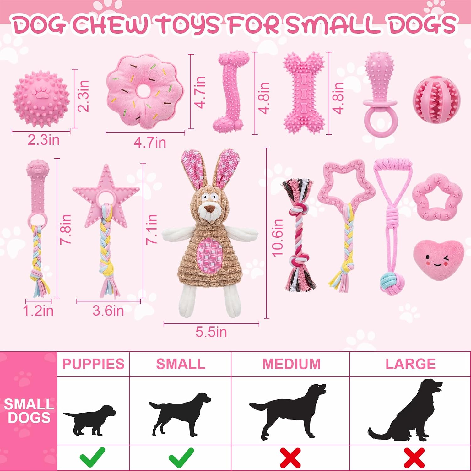 14 Pcs Puppy Toys for Teething Dog Chew Toys for Small Dogs Soft Interactive Squeaky Plush Balls Doggy Teeth Tug of