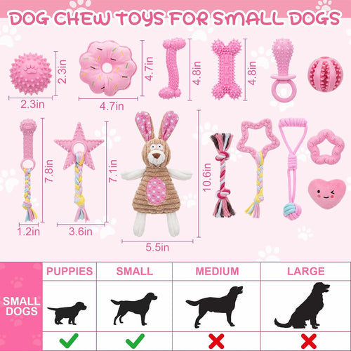 14 Pcs Puppy Toys for Teething Dog Chew Toys for Small Dogs Soft Interactive Squeaky Plush Balls Doggy Teeth Tug of