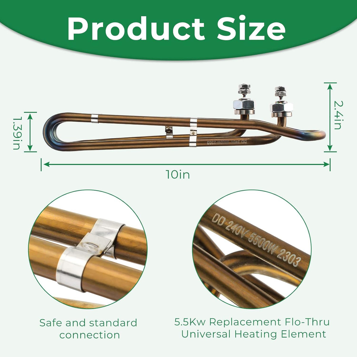 5.5KW 240V Spa Heater Element Flo-Thru Universal Heating Element for Balboa