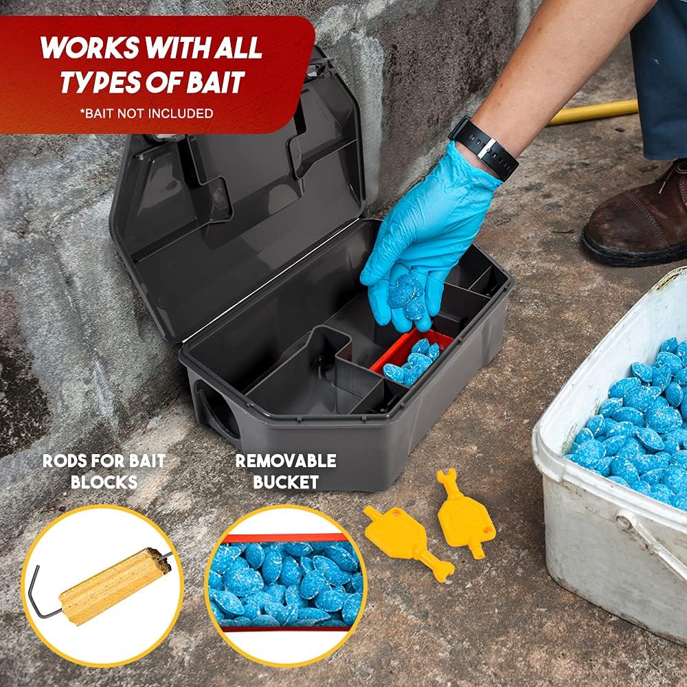 Rat Bait Station Outdoor with Key, Tamper-Resistant Rodent Bait Station, Weather-Resistant Outdoor Bait Box for