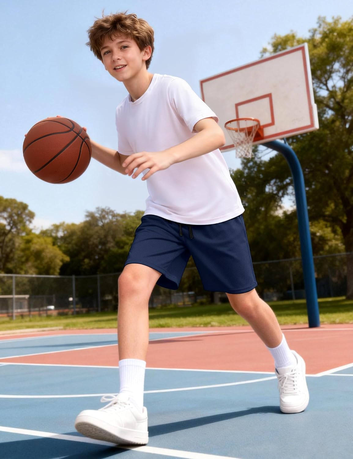 Boys Athletic Shorts Kids Mesh Basketball Soccer Short with Pockets