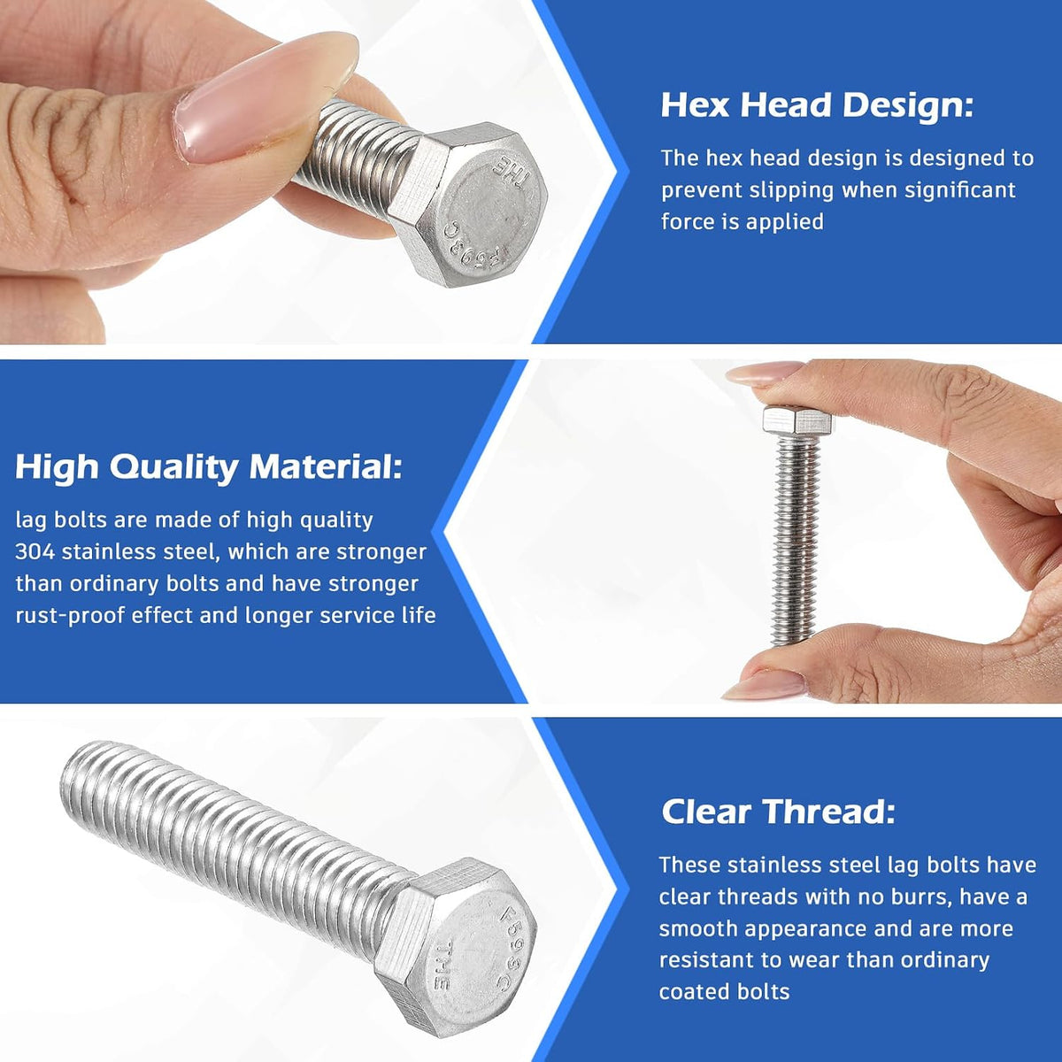 Zonon 50 Pcs 5/16-18 x 1-1/4" Hex Head Screw Bolt, Silver