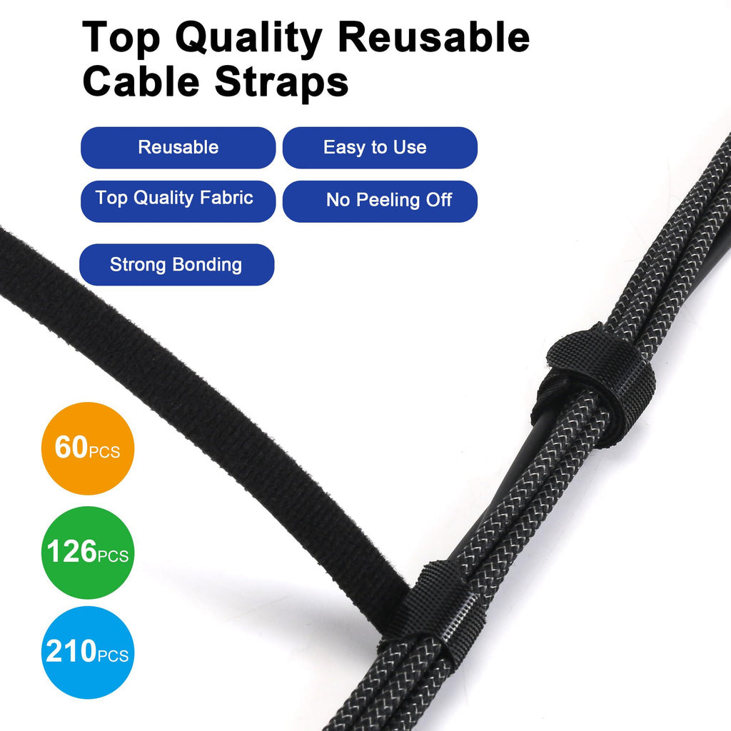 Nettbe Reusable Cable Ties, 126 PCS 8 Inches Adjustable Cord Straps Wire Organizer Cord Wrap and Hook Loop Cable Management