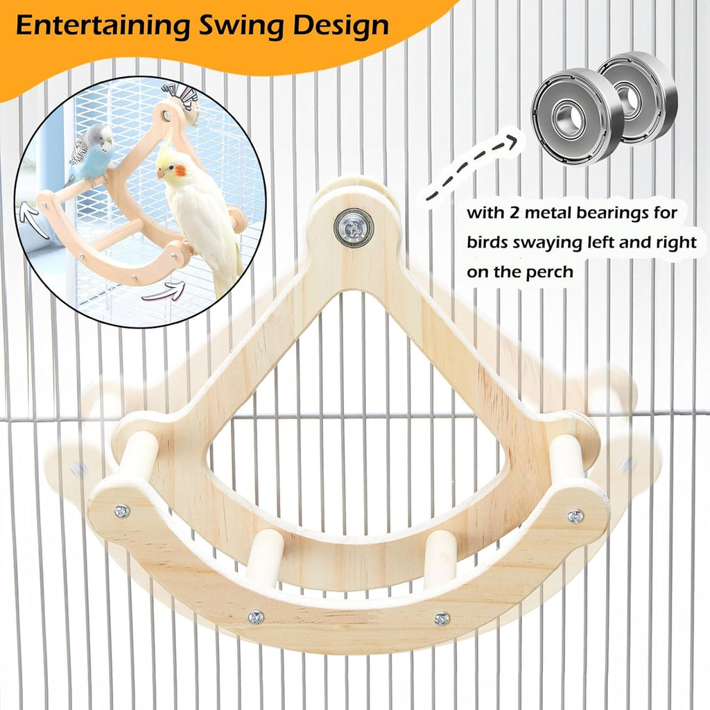 Bird Perch Toy, Wooden Interactive Rocking Parakeet Toys and Perches | Exercise Wheel Cockatiel Toys, Intelligence