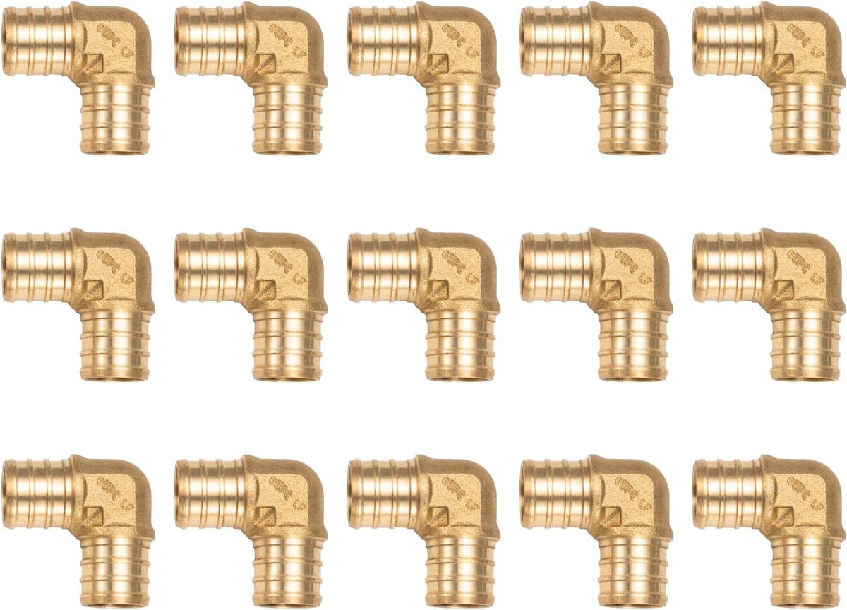 WMAXPFIT(15 Pack) 3/4 Inch PEX 90 Degree Elbow F1807, LF Brass crimp fitting for PEX-b pipe