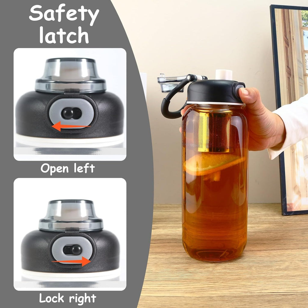 34oz tea bottle with infuser - Large Capacity Glass Water Bottle, With Time Mark, Stainless Steel Tea