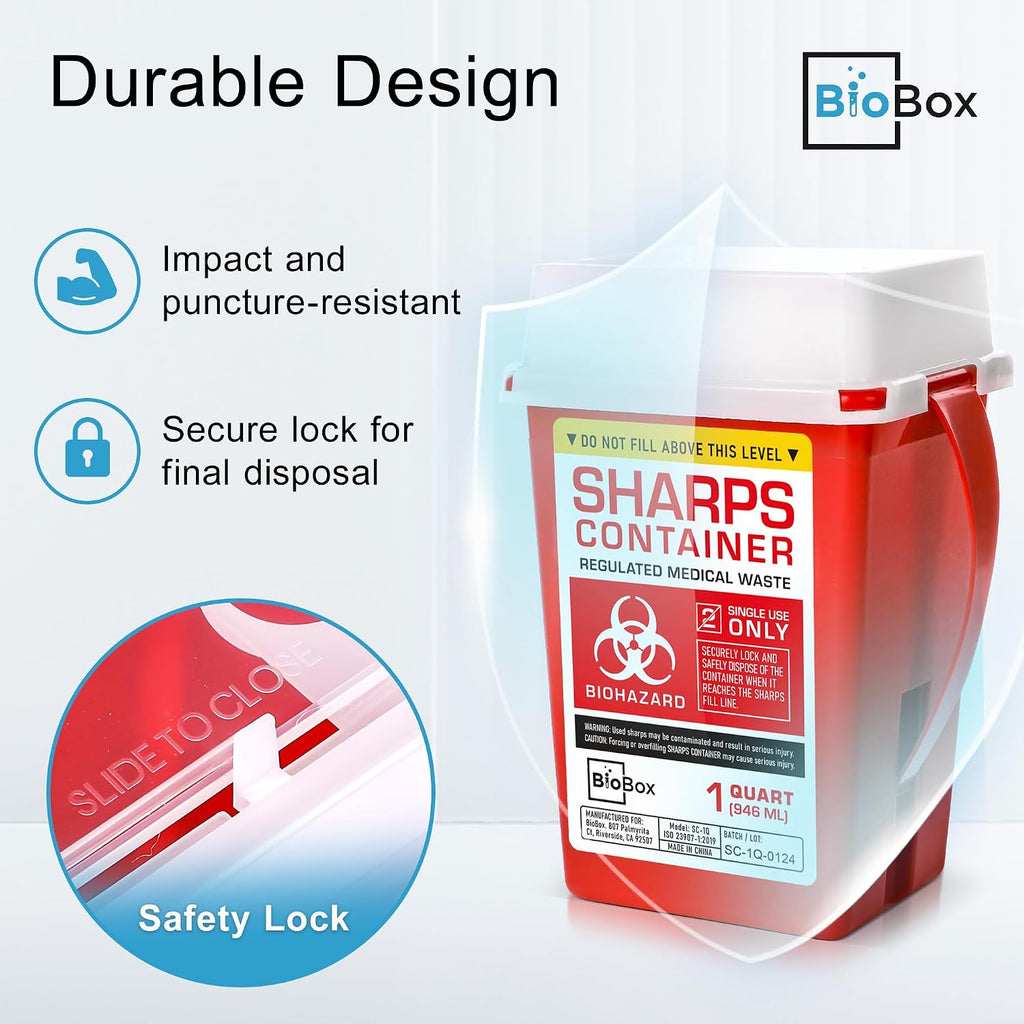 Sharps Container - Small Sharps Containers for Home Use, Travel & Disposal | 1 Quart (Pack of 1), Portable