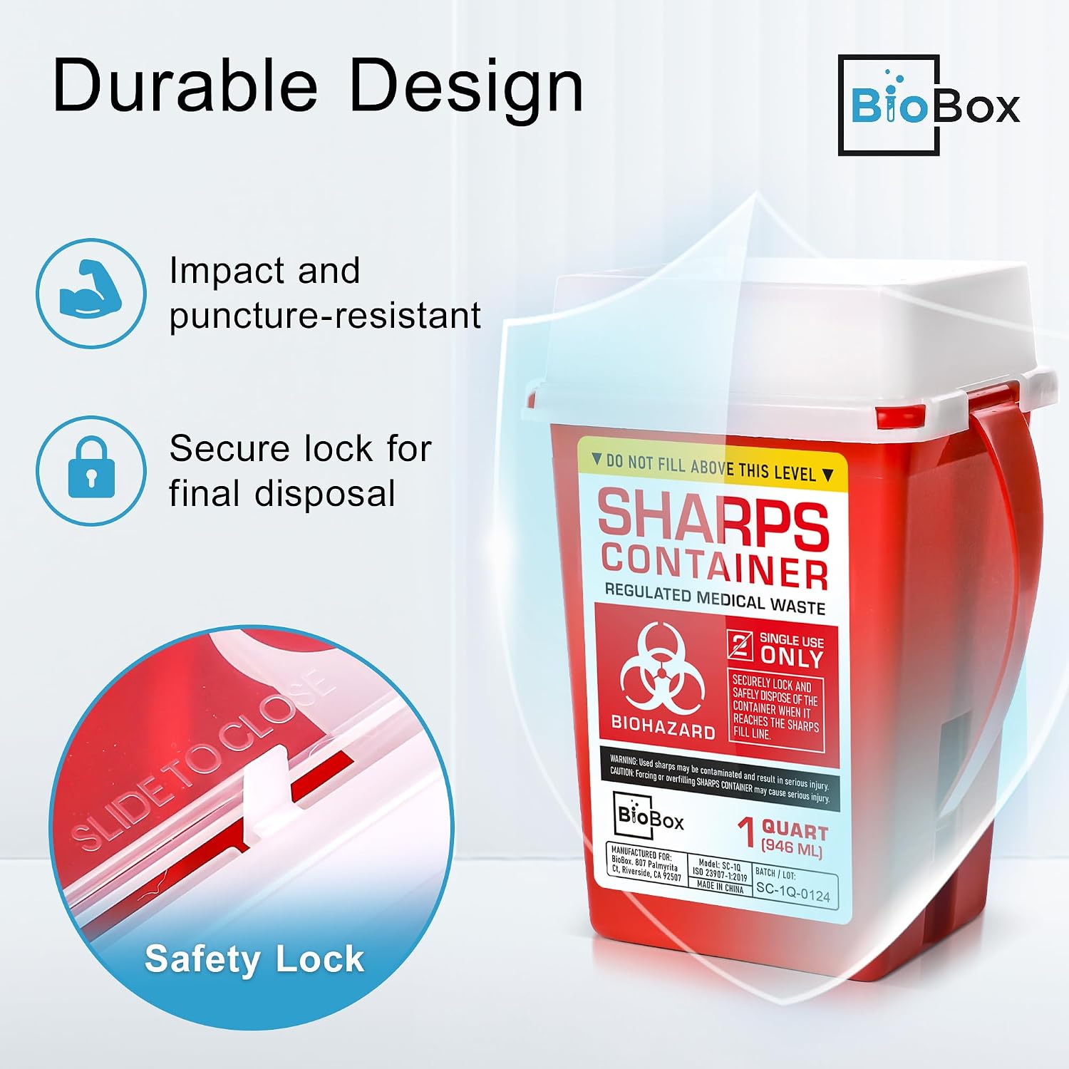 Sharps Container - Small Sharps Containers for Home Use, Travel & Disposal | 1 Quart (Pack of 1), Portable