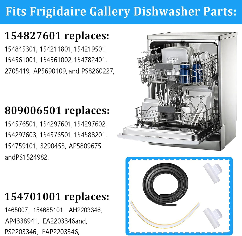 154701001 Dishwasher Door Seal Replacement for Frigidaire, Electrolux, Kenmore, Crosley - Replaces 154827601, 809006501, 154845301, AP5690109, PS8260227