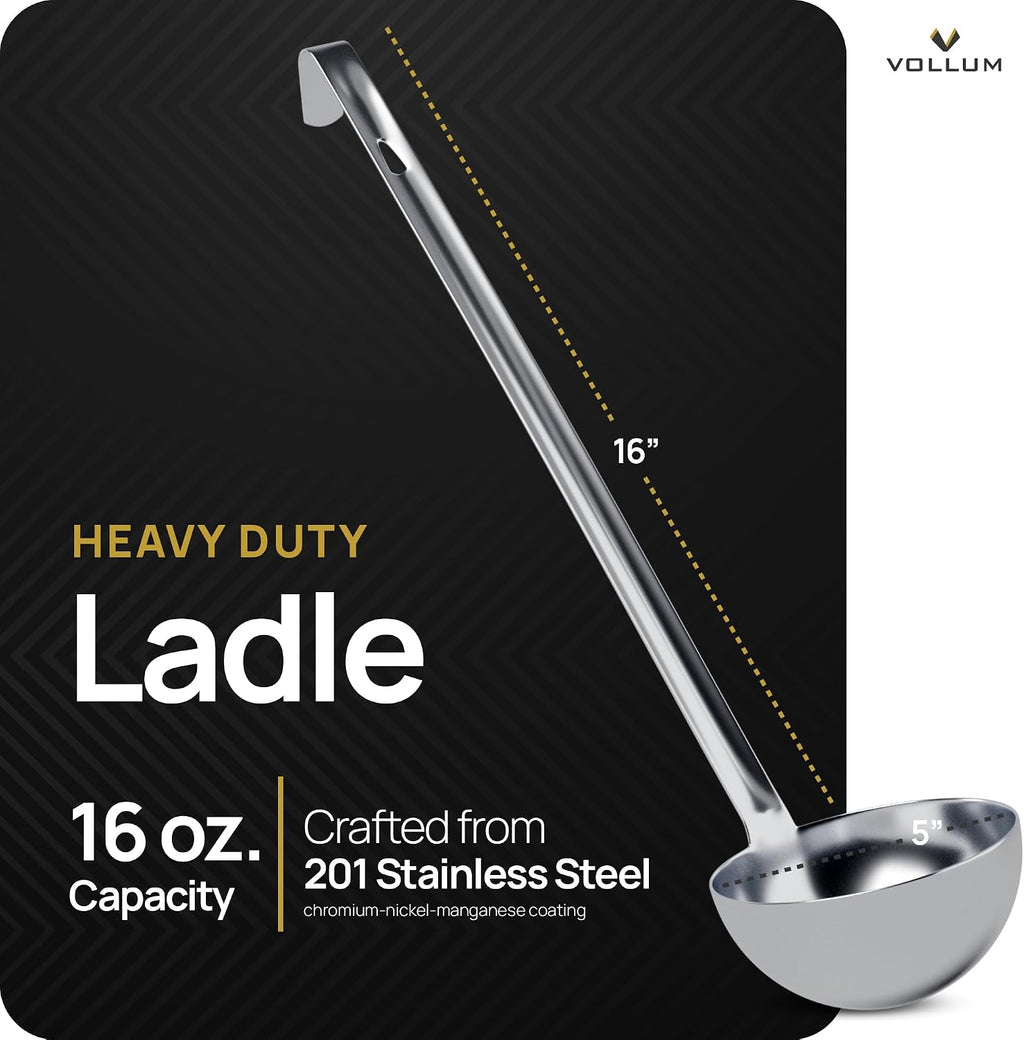 Stainless Steel Soup Ladle – Heavy Duty One-Piece 16 oz