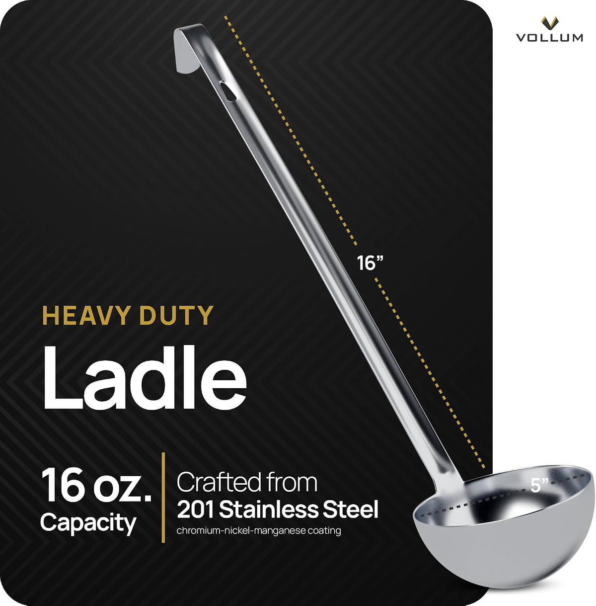 Stainless Steel Soup Ladle – Heavy Duty One-Piece 16 oz