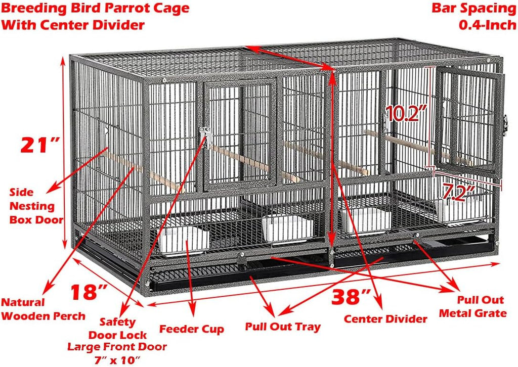 Sturdy Wrought Iron Single Stack Combo Breeding Stacker Center Divided Breeder Bird Flight Double Rolling Cage with