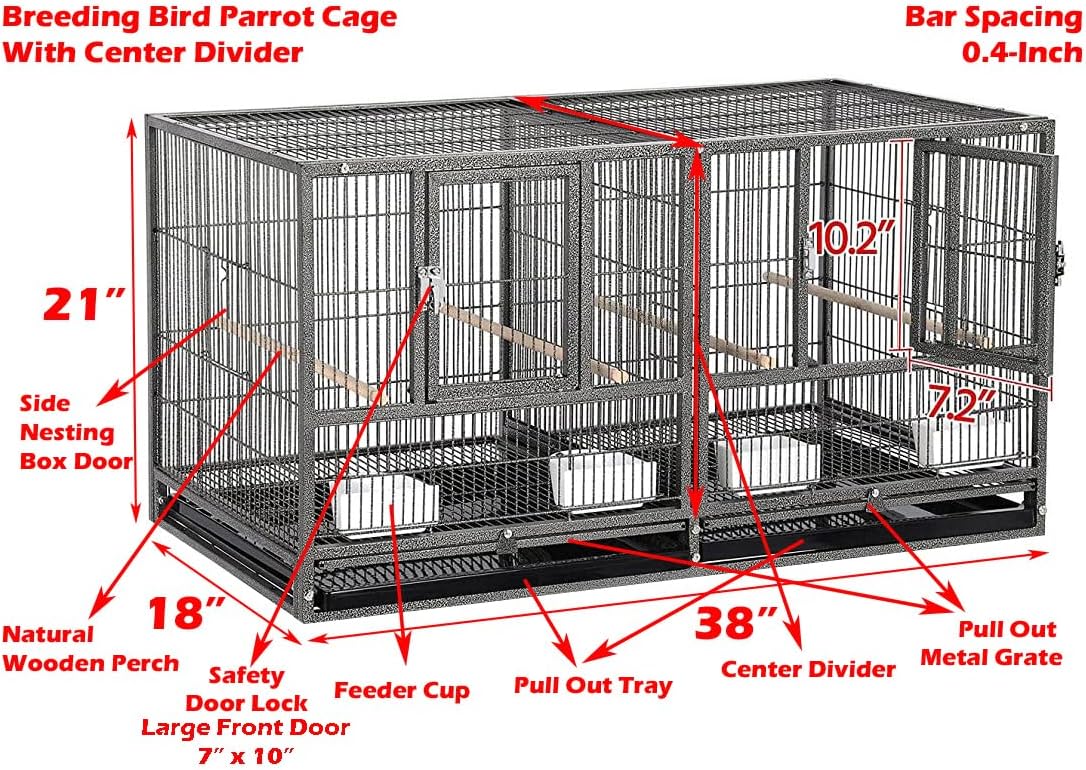 Sturdy Wrought Iron Single Stack Combo Breeding Stacker Center Divided Breeder Bird Flight Double Rolling Cage with