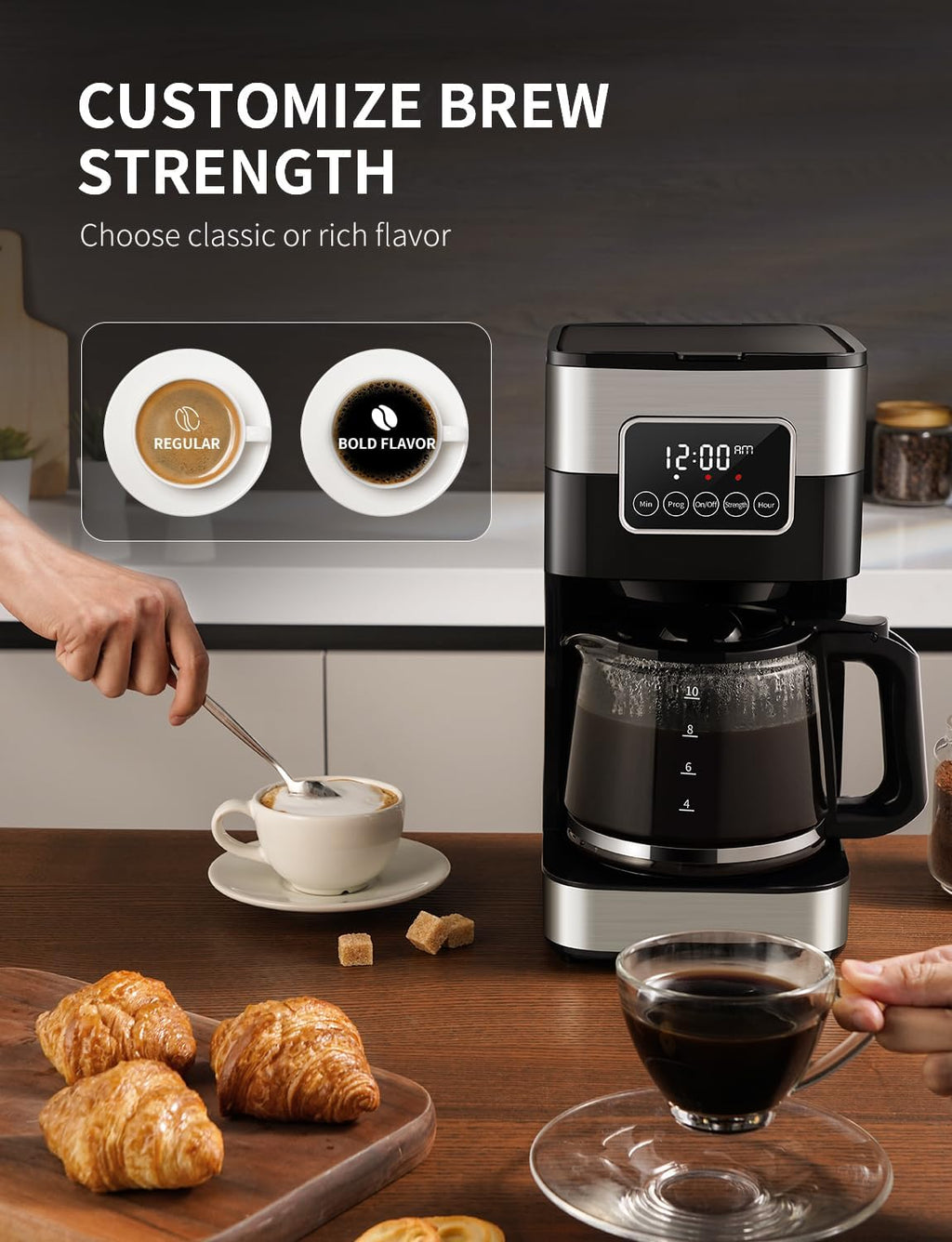 10-Cup Programmable Coffee Maker, Regular & Strong Brew Drip Coffee Machine for Home and Office, Auto Shut Off