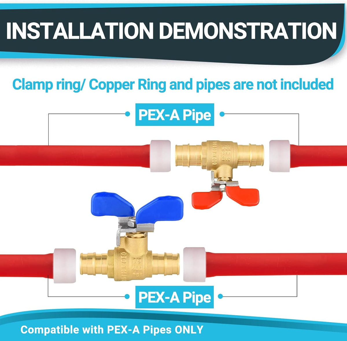 10Pack Seelink 3/4" PEX-A Expansion Ball Valve, Red&Blue(VALVE335-10)