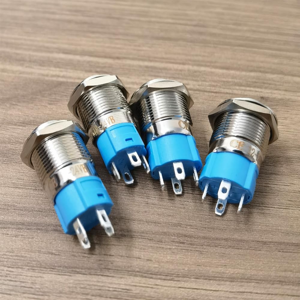 Gebildet 4pcs IP65 Waterproof Push Button 12mm 3A 12-24V with LED Indicator Light Latching Metal Push Button(High Head)