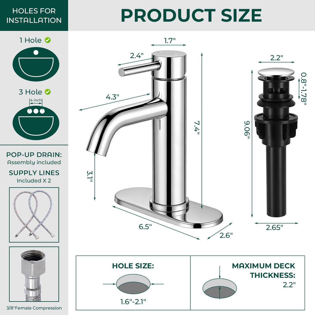 Bathroom Faucet, Single Handle Vanity sink Faucet, Chrome
