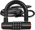 Security Cable Lock Set (4 Digital Combination U-Lock & 4 ft x 1/2" Flexible Steel Sealed Looped Ends Cable),Heavy