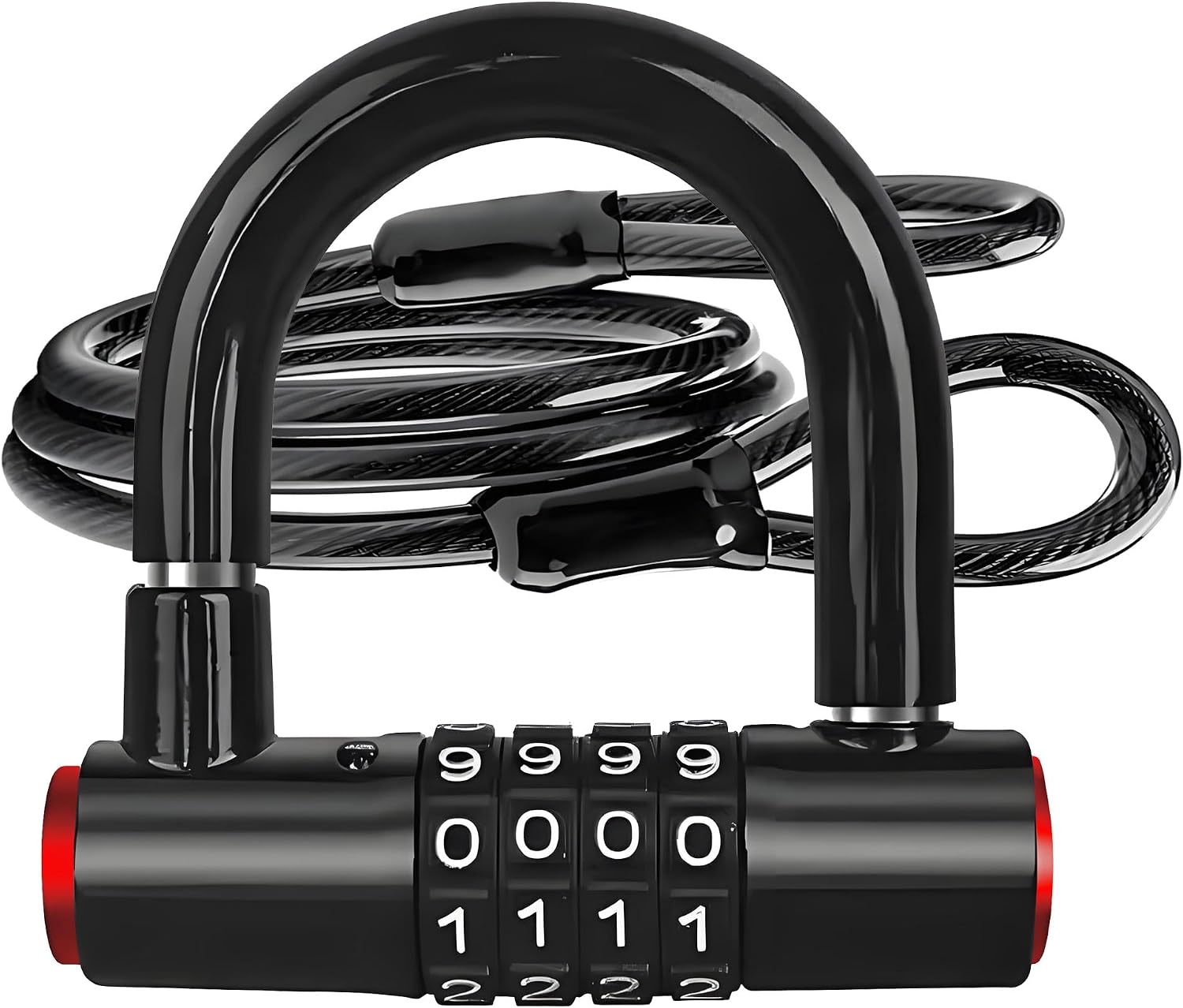 Security Cable Lock Set (4 Digital Combination U-Lock & 4 ft x 1/2" Flexible Steel Sealed Looped Ends Cable),Heavy