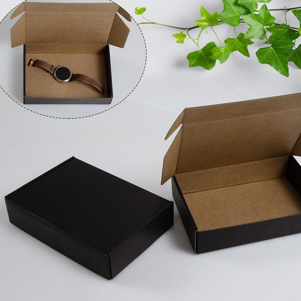 9x6x2 Inches Shipping Boxes Pack of 25, Black Corrugated Cardboard Boxes for Small Bussiness, Packing and Mailing
