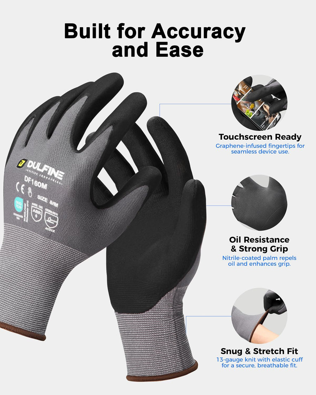 MicroFoam Nitrile Coated 12 Pairs Work Gloves for Men Grey L