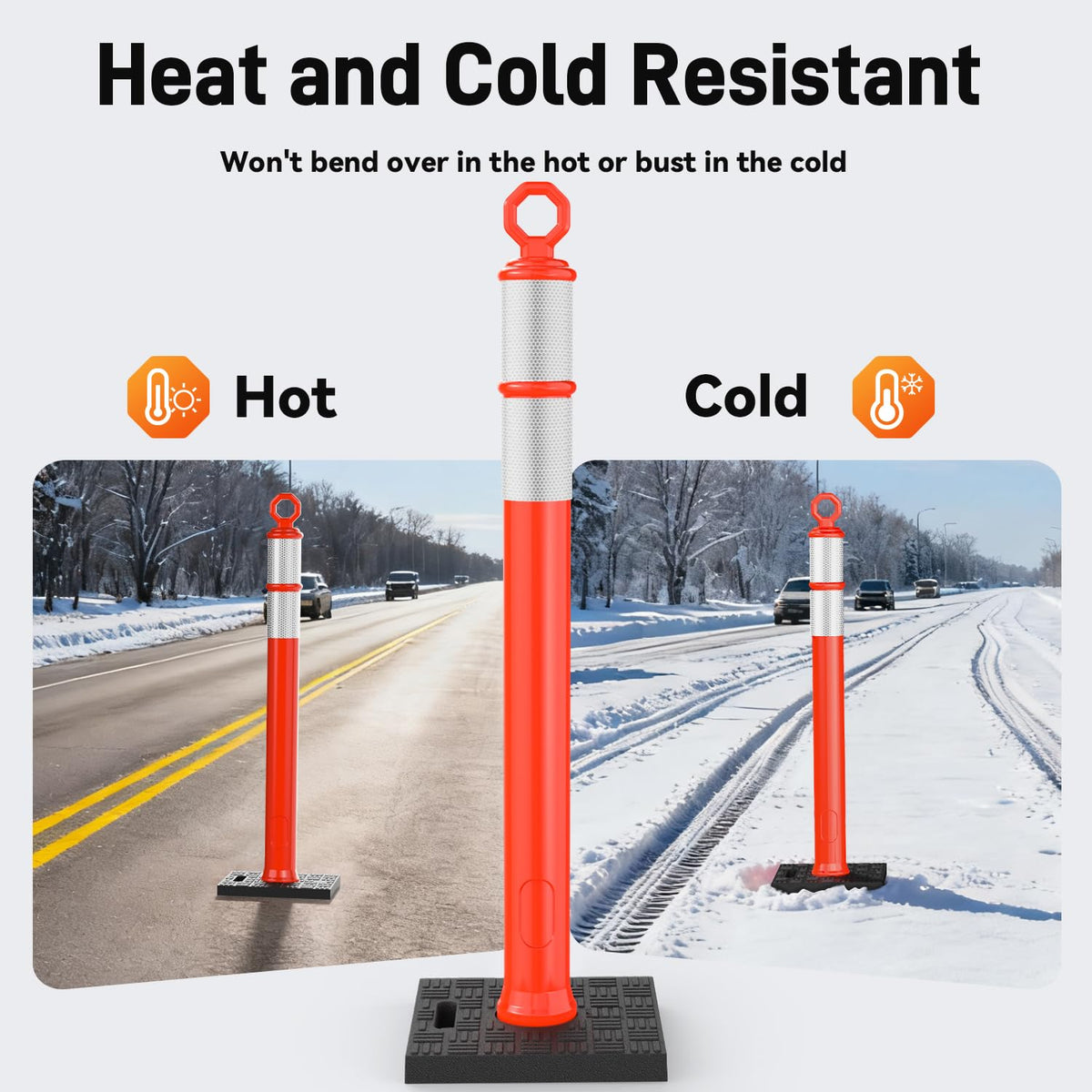 6 Pack 48" Traffic Delineator Posts, Tall Cones for Parking