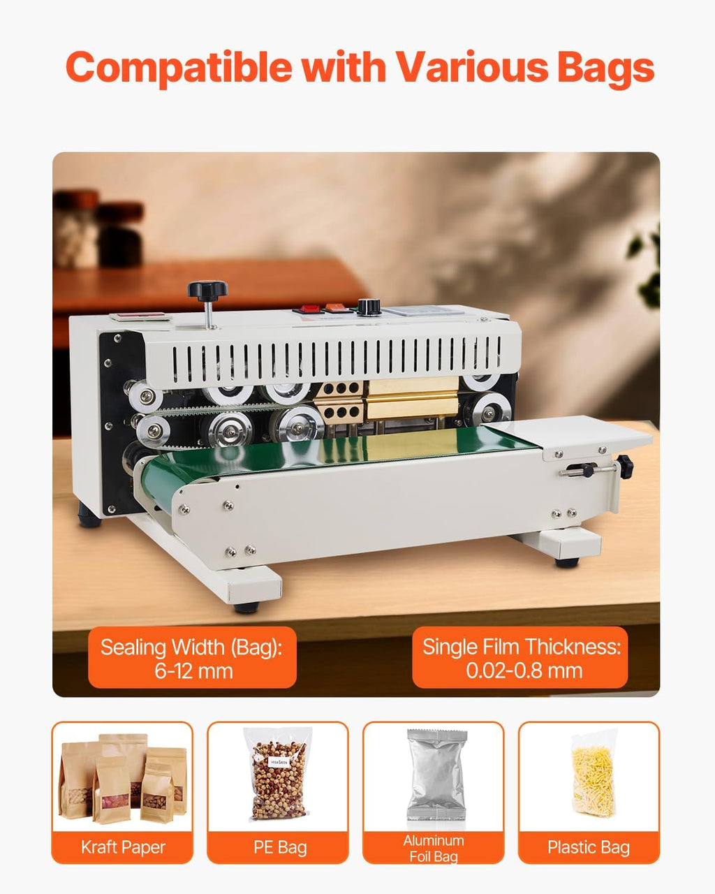 Continuous Bag Band Sealing Machine FR900K Band Sealer Machine with Digital Temperature Control Horizontal Bag Sealer