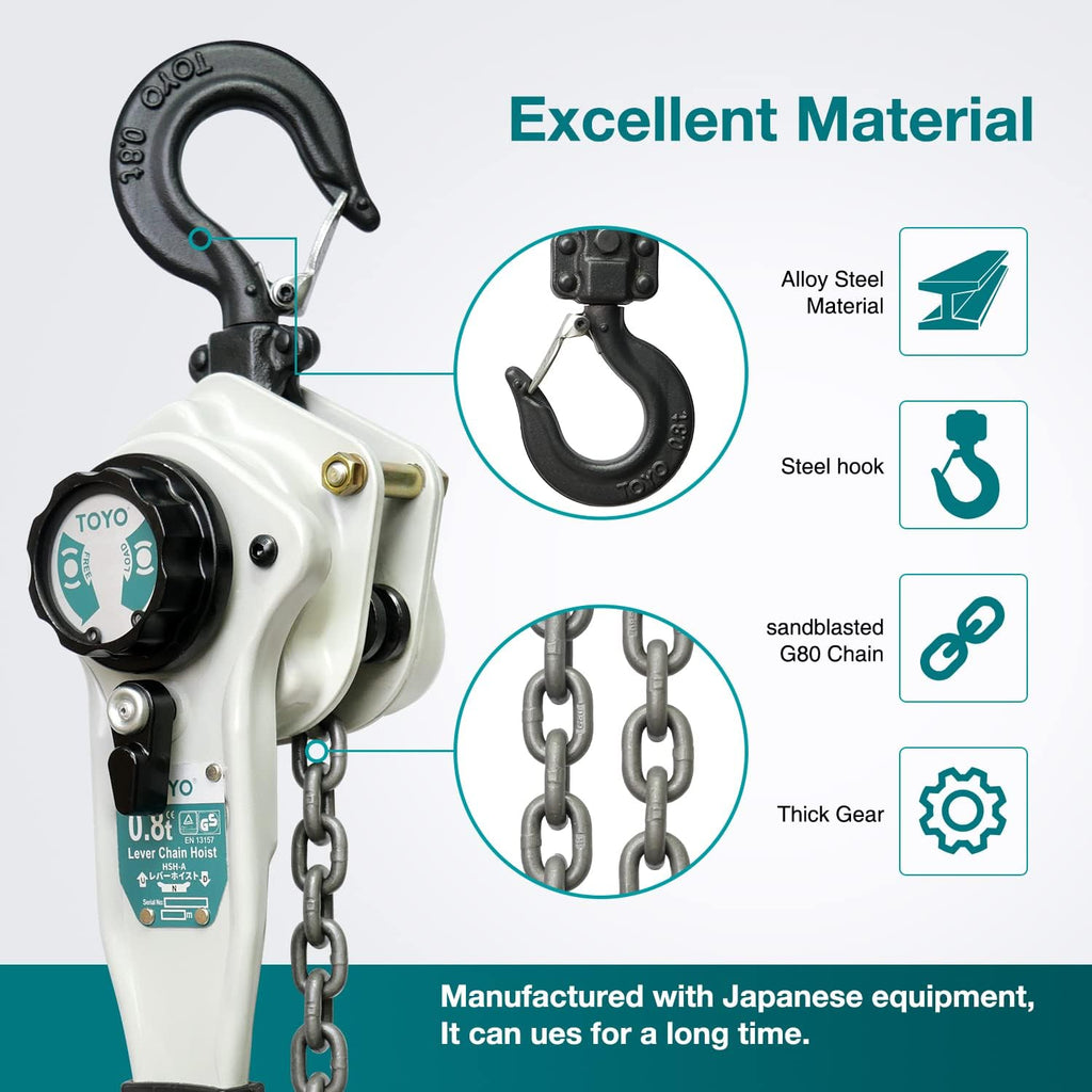 Lever Chain Hoist 1750Lbs 10ft,Chain Come Along 0.8T 10Ft Ratchet Chain Puller Hoist Alloy Steel G80 Chain 2 Heavy