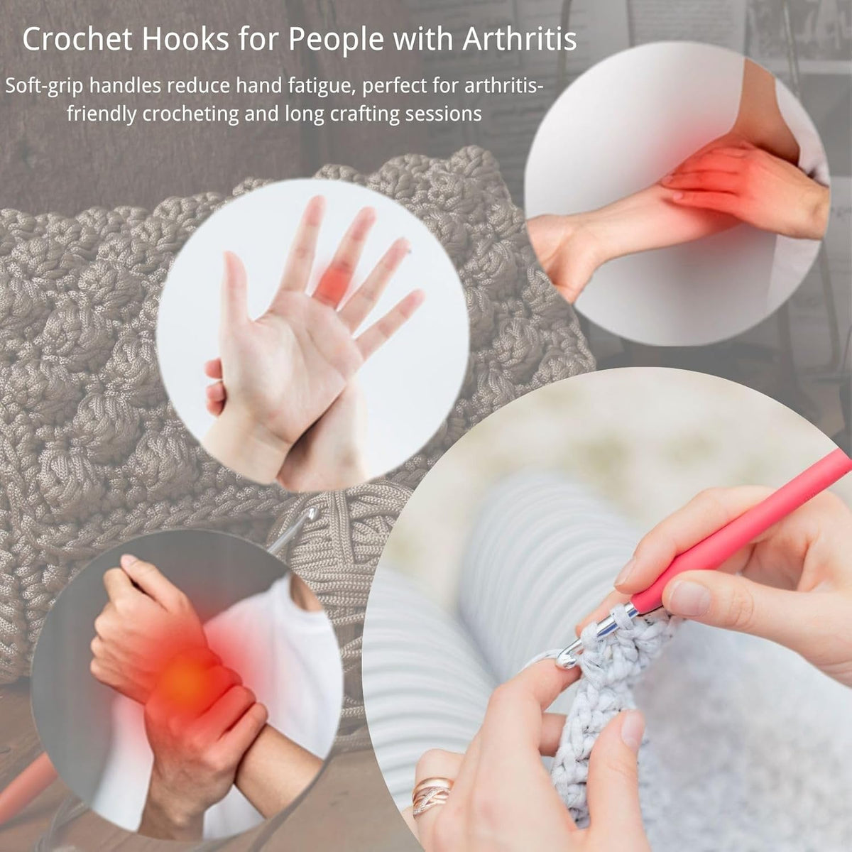 Ergonomic Crochet Hook Set with Case, 82 PCS Crochet Starter Kit (0.6–10mm), Aluminum Hooks with Soft Grip, Complete