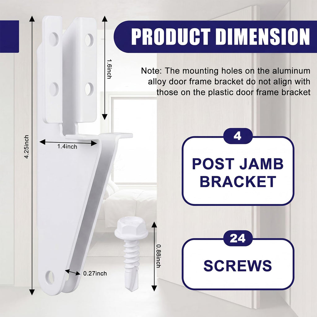 4 Pcs Aluminum Jamb Bracket Door Closer, White