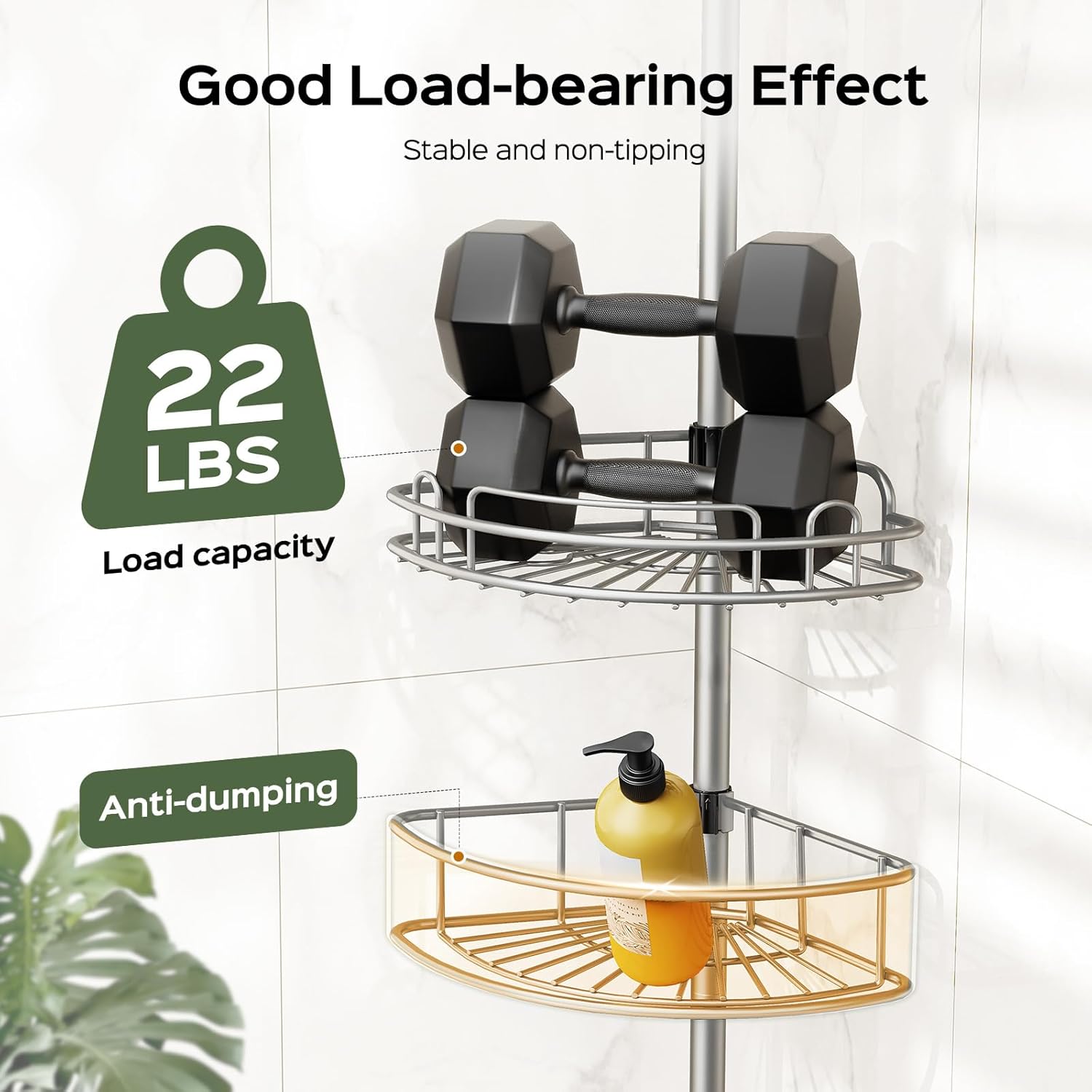 Corner Shower Caddy Tension Pole: 4-Tier Rust-Resistant Adjustable Bathroom Organizer Shelves - 47.72-123.6 Inch