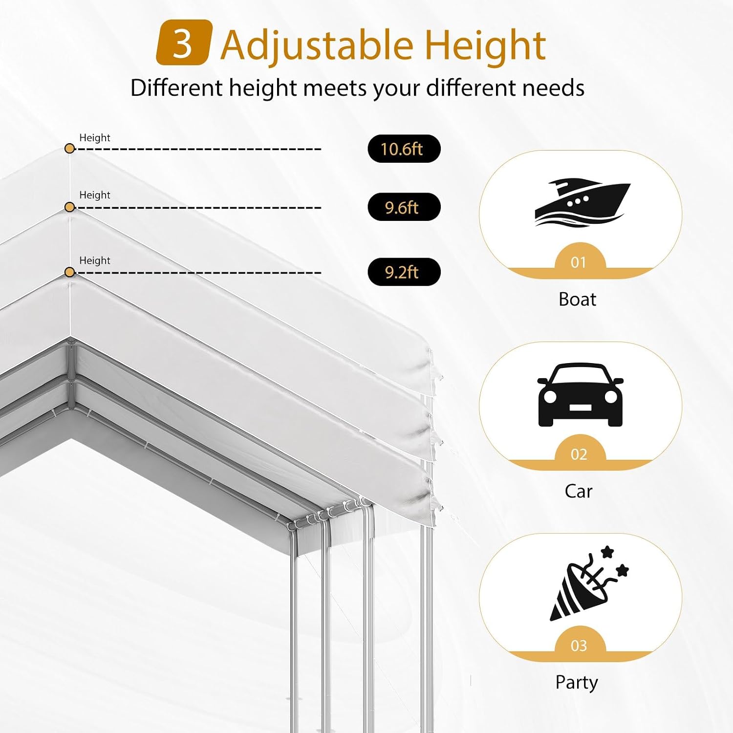 10x20 ft Heavy Duty Carport, Adjustable Height Portable Garage, White | Car Canopy for Cars, Boats, Trucks, Outdoor