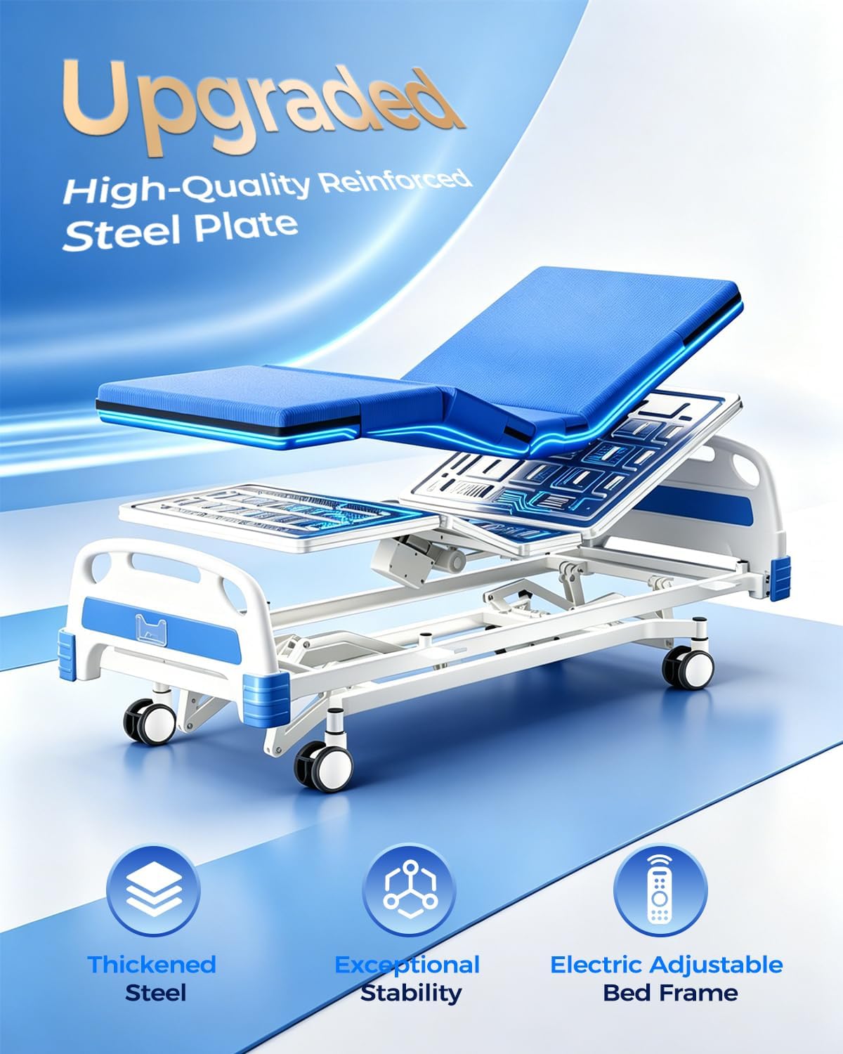 4 Function 600LBS Full Electric Hospital Bed, Beds for Home Use, Special Needs Medical Bed for Seniors with Mattress