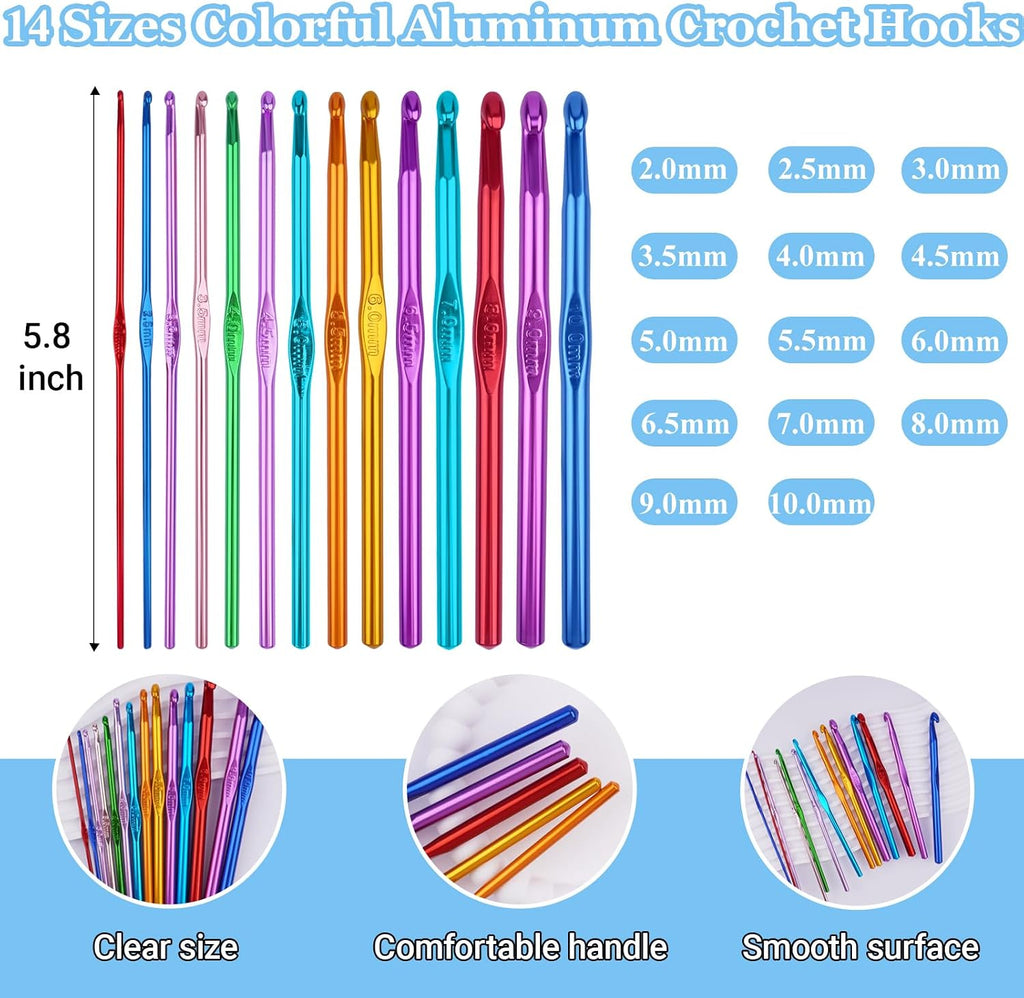 23 Sizes Crochet Hooks Set with Case | 2mm-10mm Ergonomic Crochet Needles for Arthritic Hands,Complete Crochet Kit