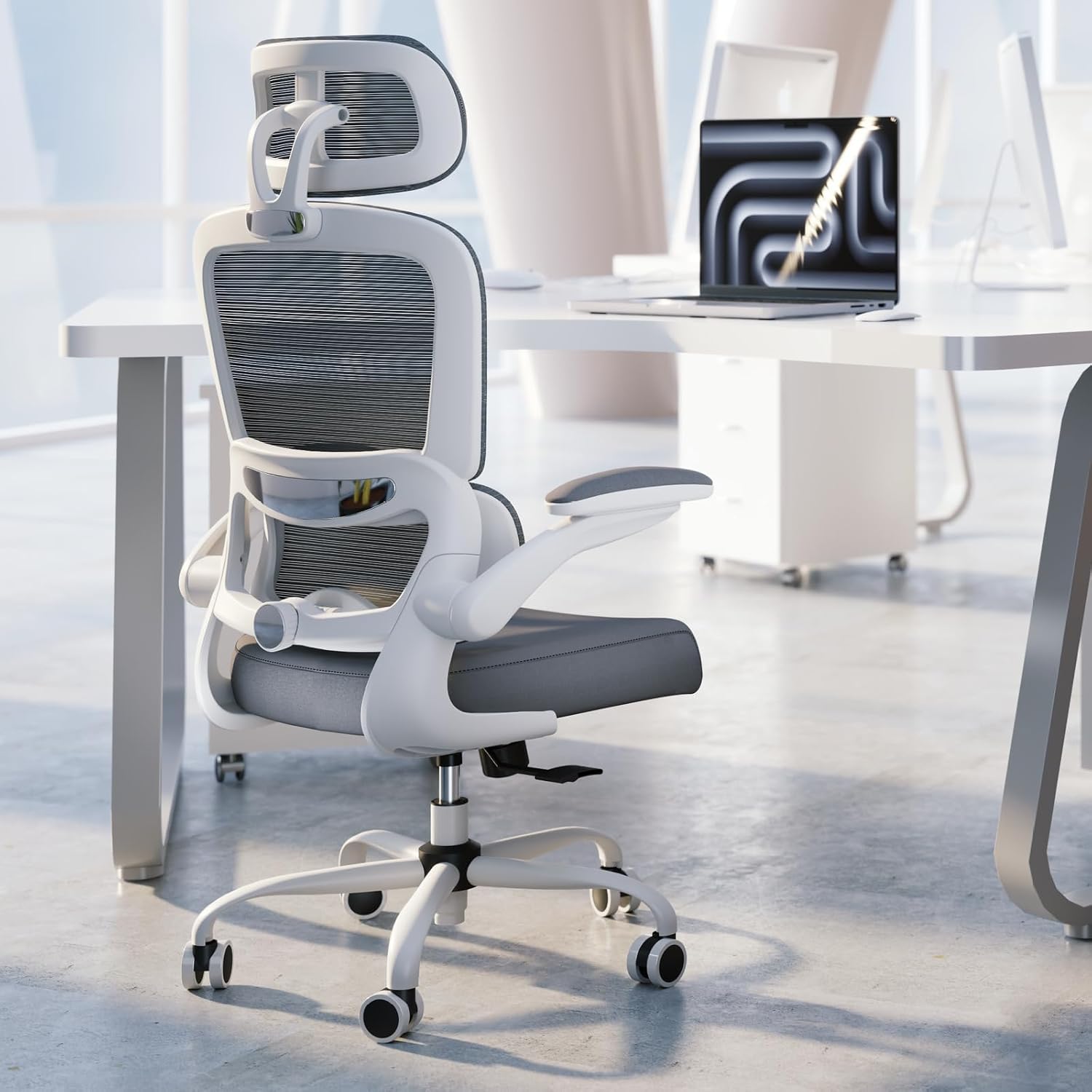 Office Chair Ergonomic Desk Chair, 330 LBS Home Mesh Office Desk Chairs with Wheels, Comfortable Gaming Chairs (White)